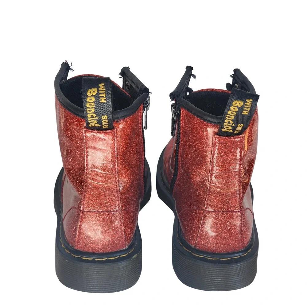 Dr. Martens 1460 Glitter J Red Sparkle Lace Up Side Zip Boots Kids Size 2 US
